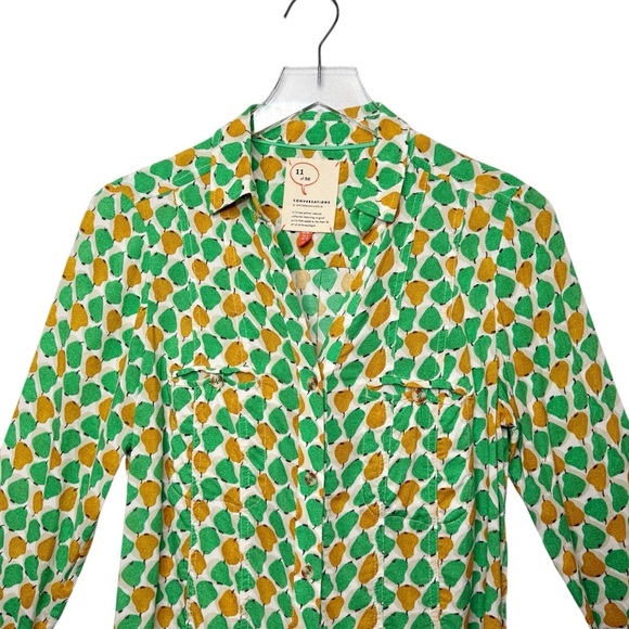 Anthropologie Conversations Pear Print Women’s Summer Button Front Shirt Sz 0 - Picture 5 of 12